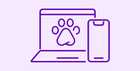 Line art of laptop and phone featuring paw print icon, indicating new Petfinder site is live.